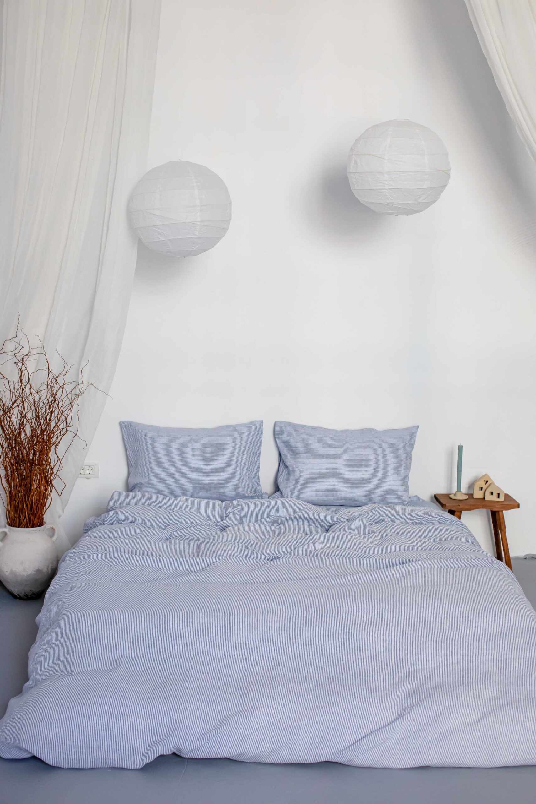 Ocean Blue Small Stripes Set 50x60 Pillowcases and 200x220 Quilt Cover