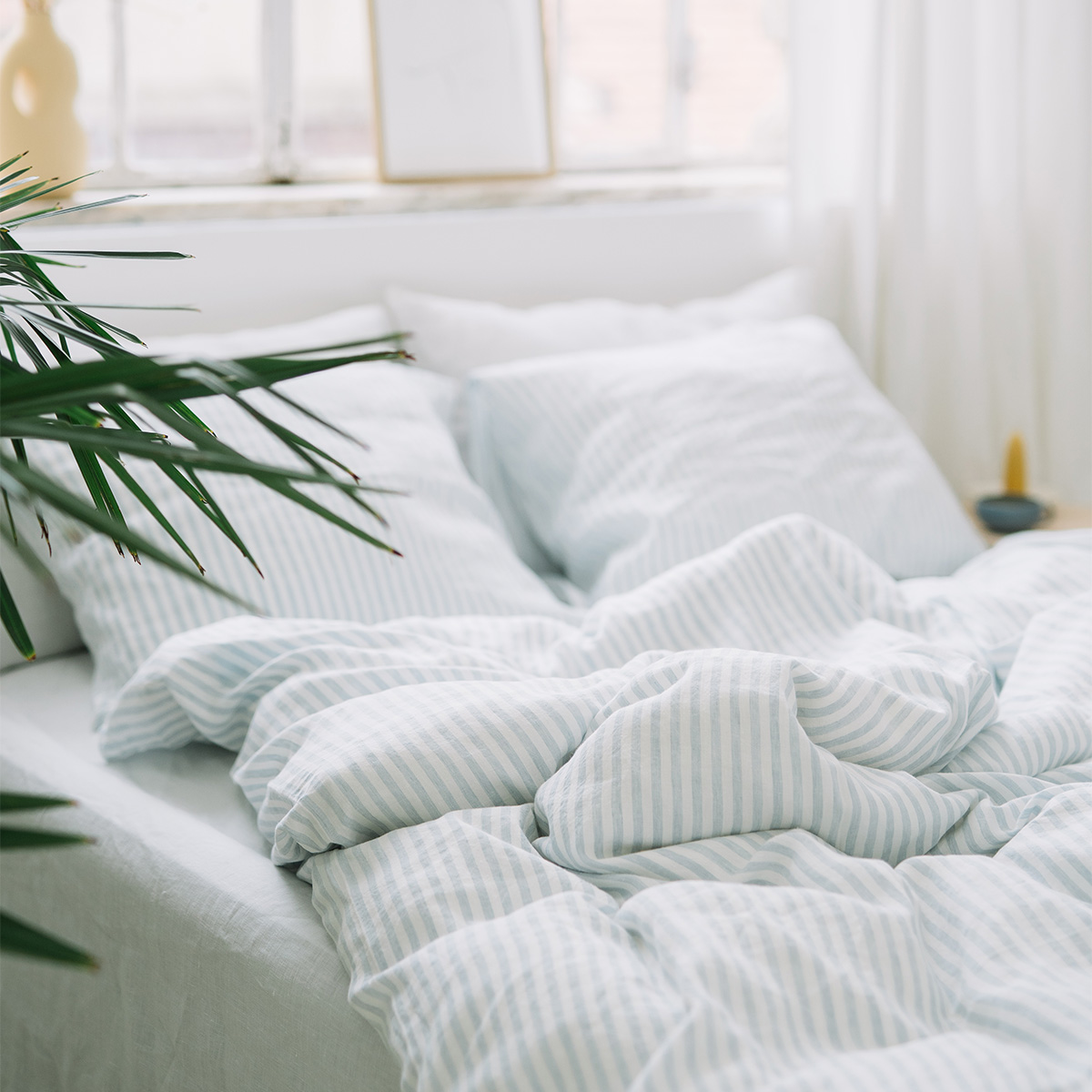 Dusty Blue Large Stripes Quilt Cover