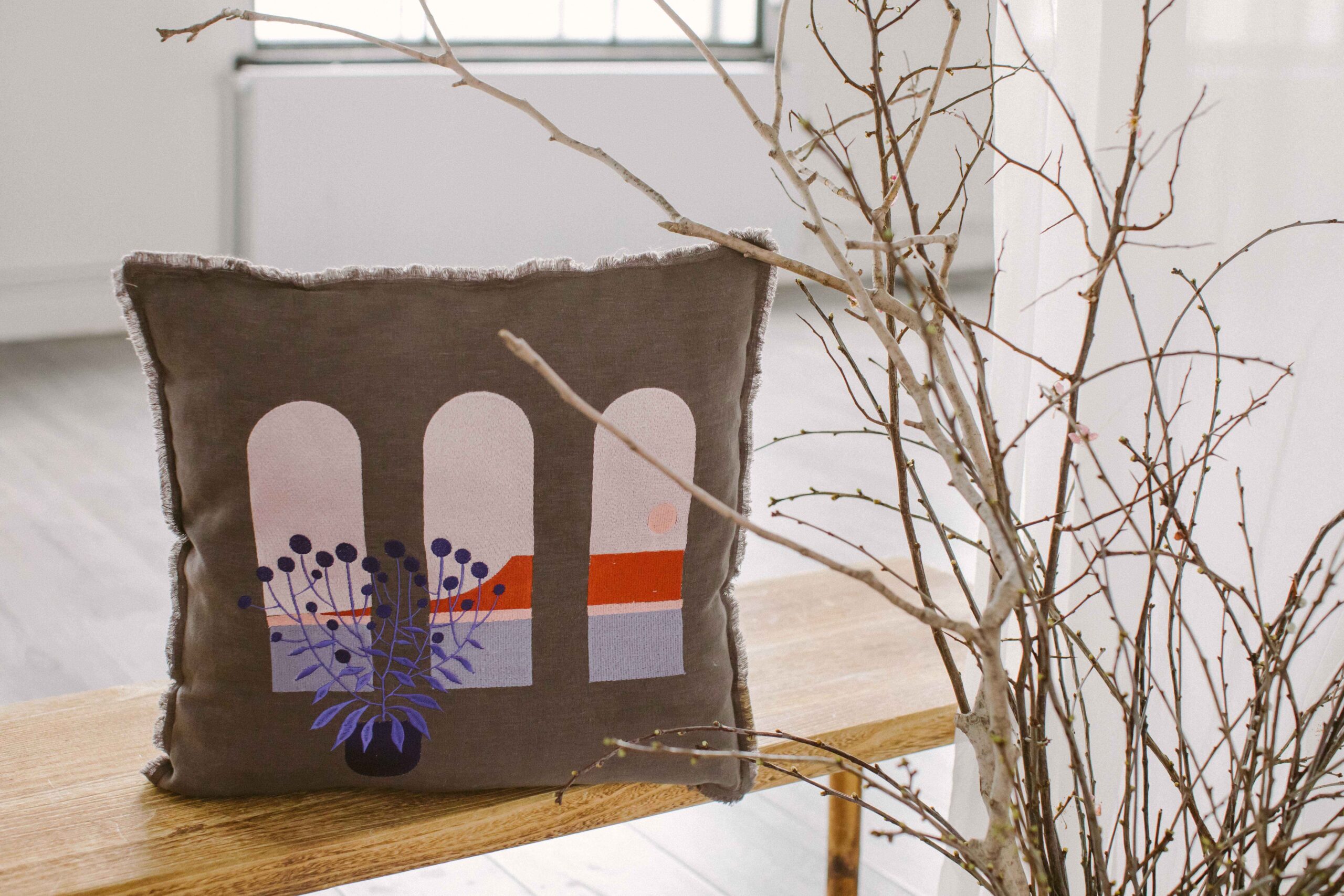 Embroidery decorative pillow Dusk 50x50