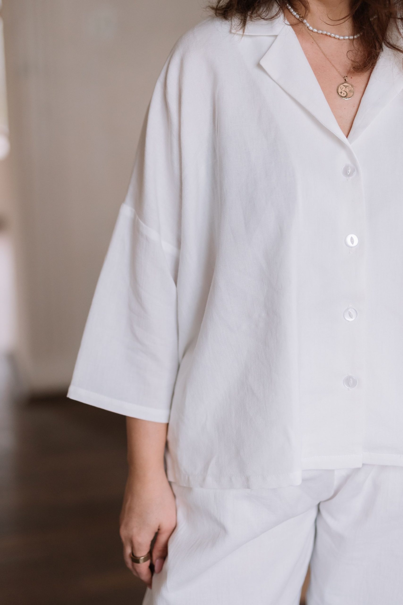 Pajama blouse linen and cotton Air White