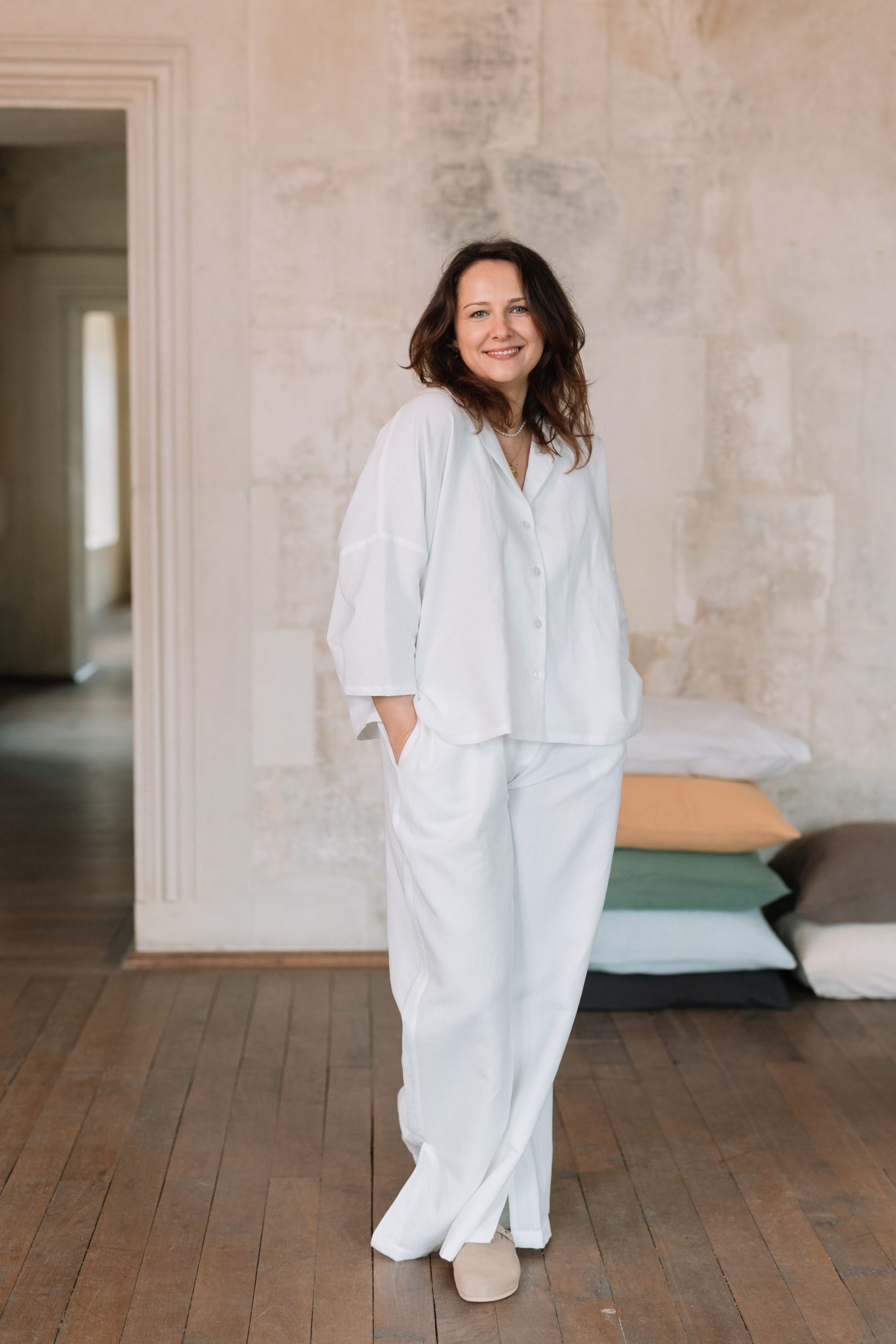 Pajama set linen and cotton Air White