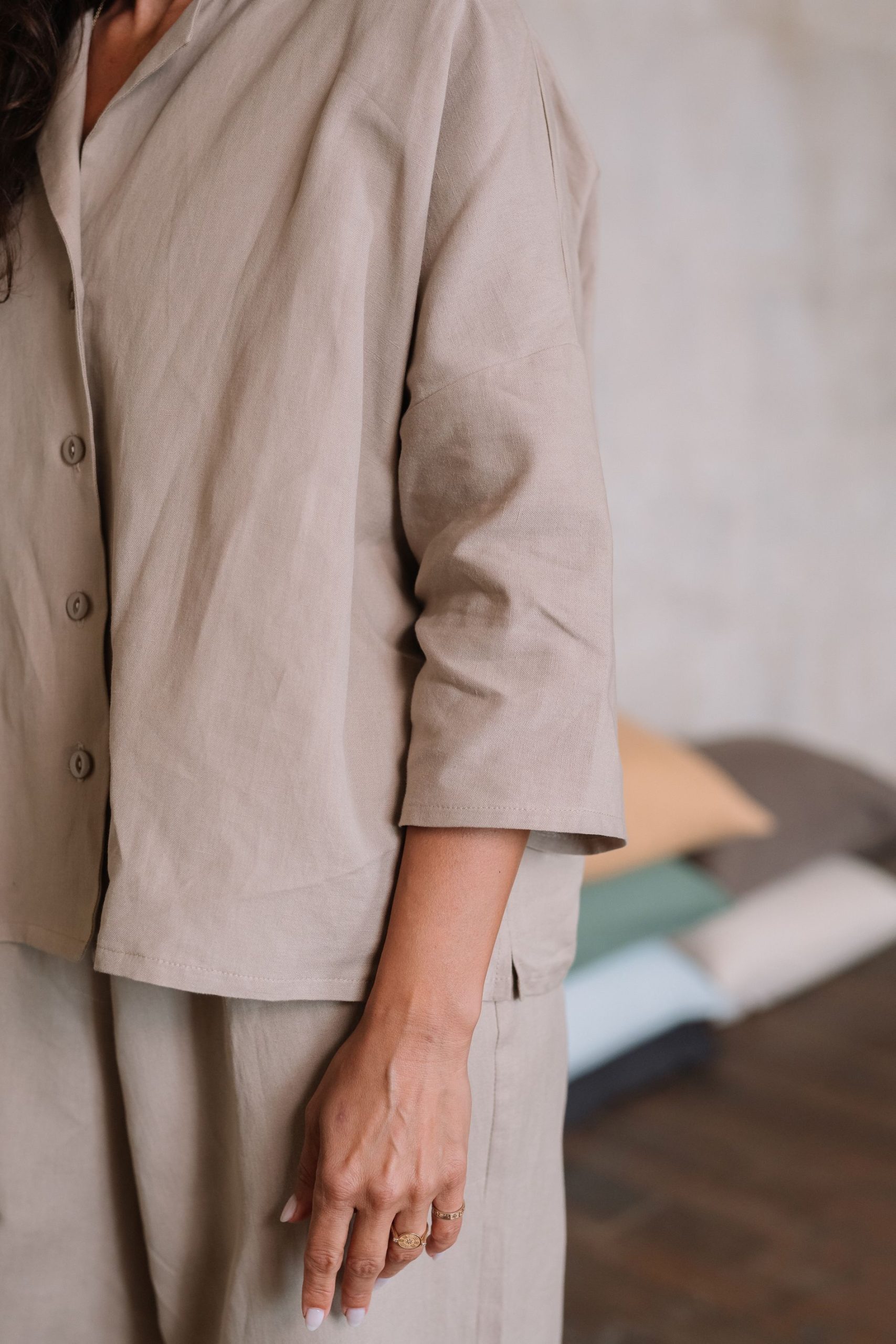 Pajama blouse linen and cotton Earth Beige