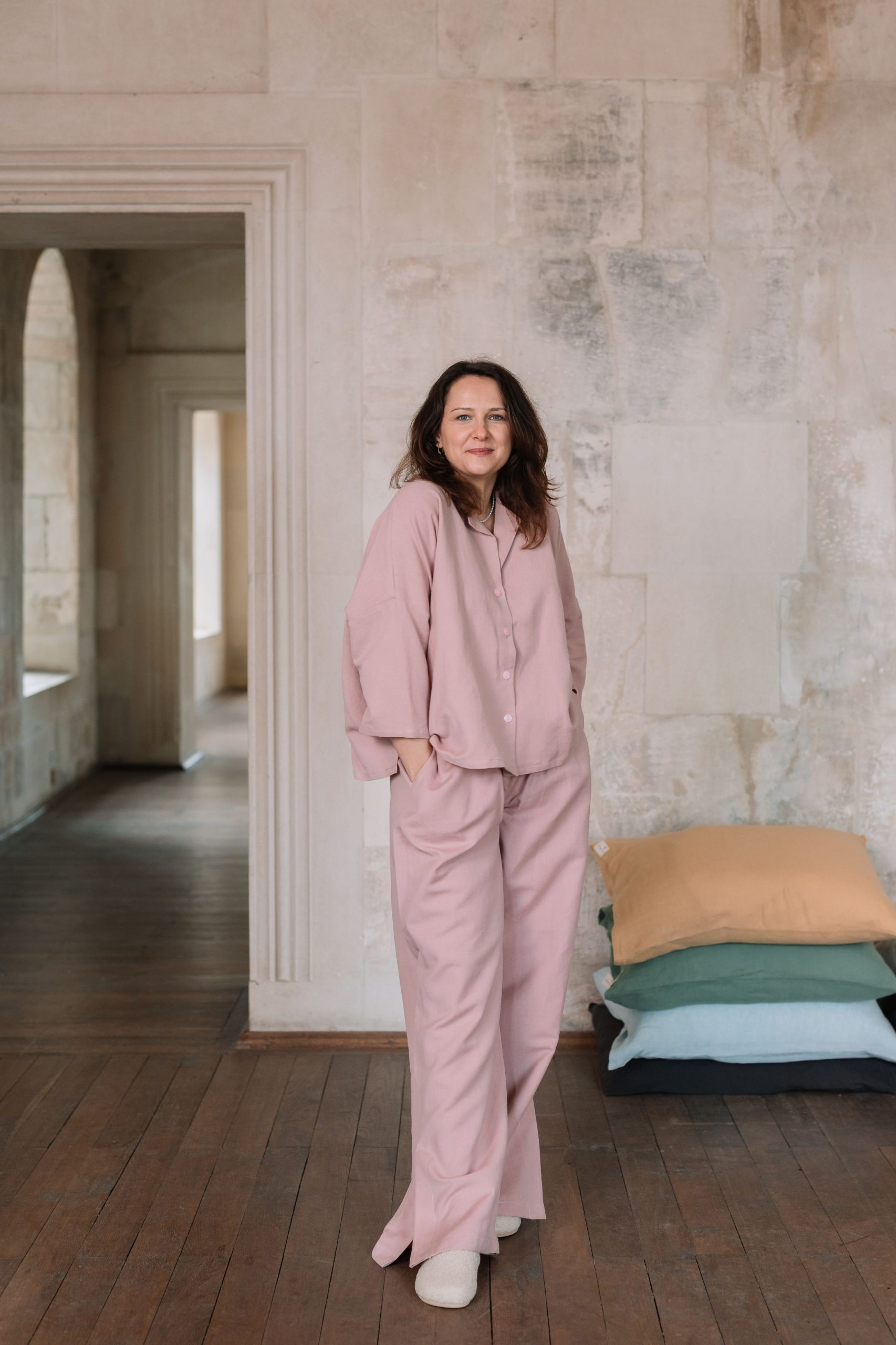 Pajama set linen and cotton Fire Pink