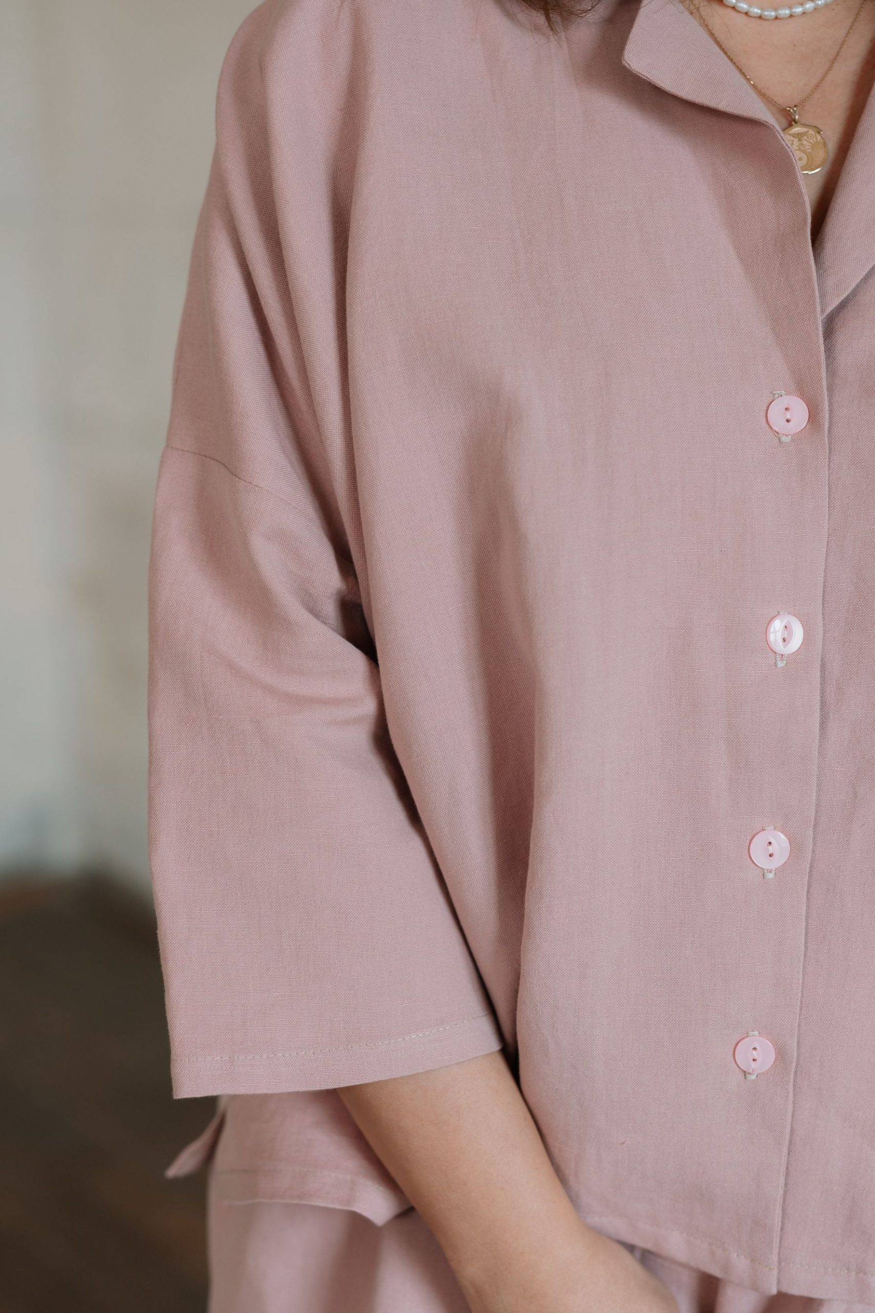 Pajama blouse linen and cotton Fire Pink