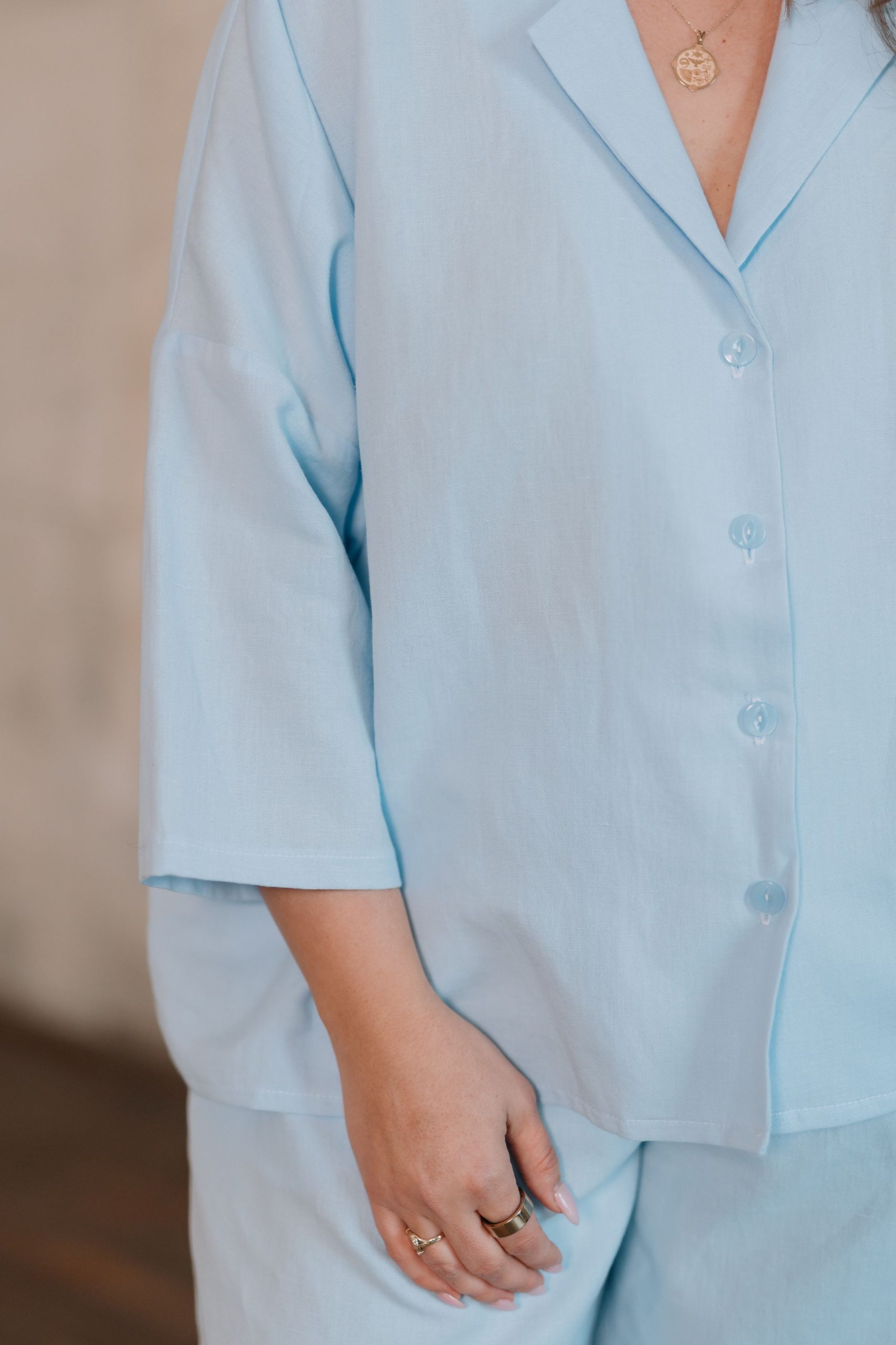 Pajama blouse linen and cotton Water Blue